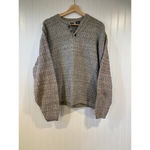 Haggar Sweater Mens XXL Brown Knit Retro 1/4 BUTTON UP Pullover